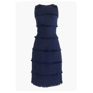 J. Crew Navy Blue Fringy Tweed Sleeveless Sheath Dress sz 8
